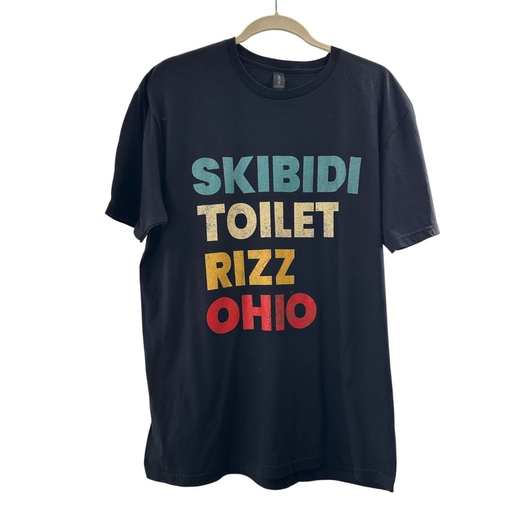 Gildan Softstyle Skibidi Toilet Rizz Ohio Graphic T-Shirt‎ Large Black Funny